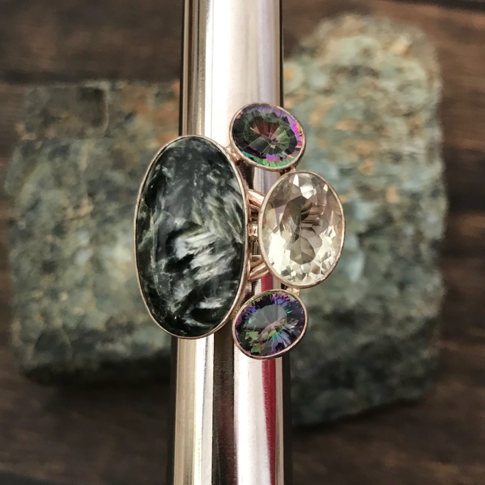 SERAPHINITE LEMON QUARTZ MYSTIC TOPAZ COMBO RING